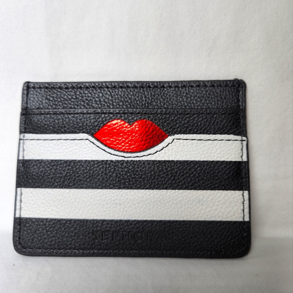 Sephora Black & White Slim Card Case Holder Wallet NWOT